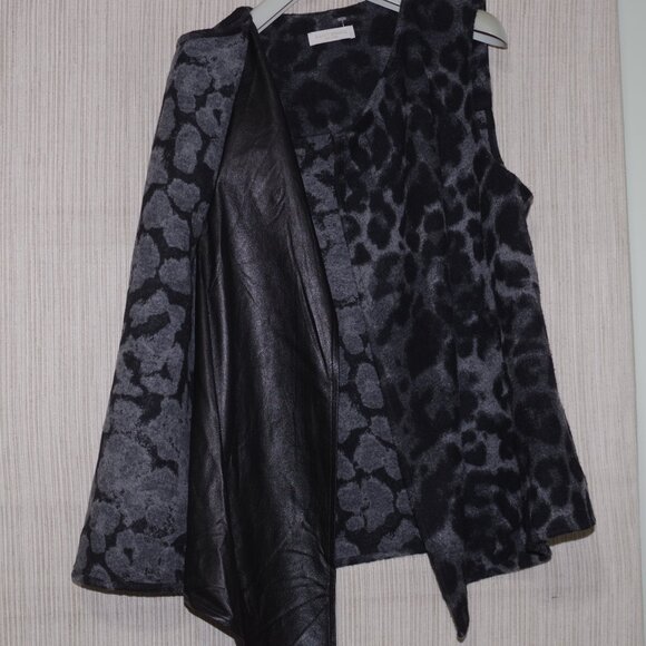 Ramy Brook wool Blend  leather animal print black asymmetrical vest Size:S - Picture 7 of 7